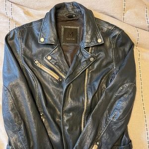 Blue leather moto jacket